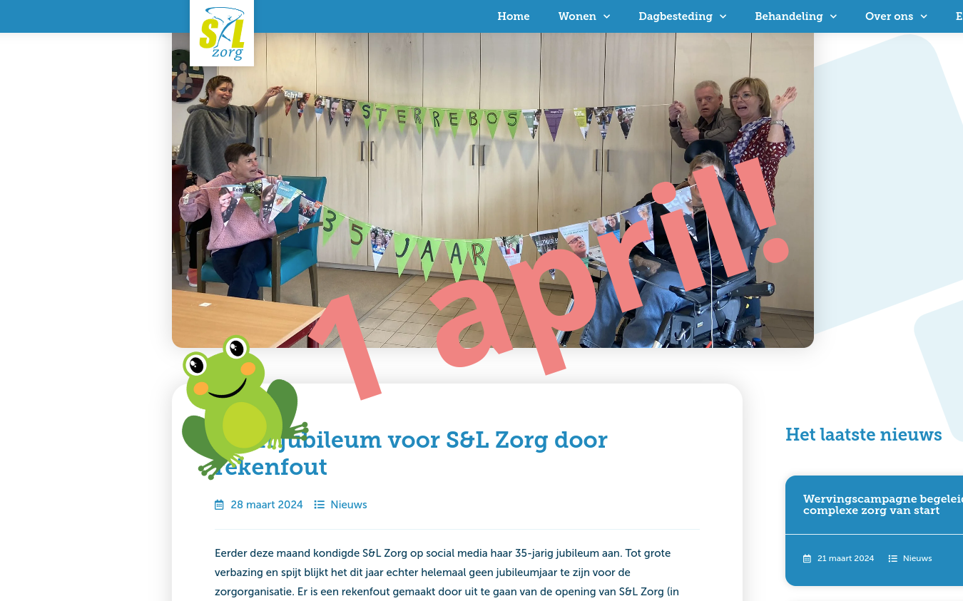 1 april! Jubileum S&L Zorg gaat gewoon door - S&L Zorg